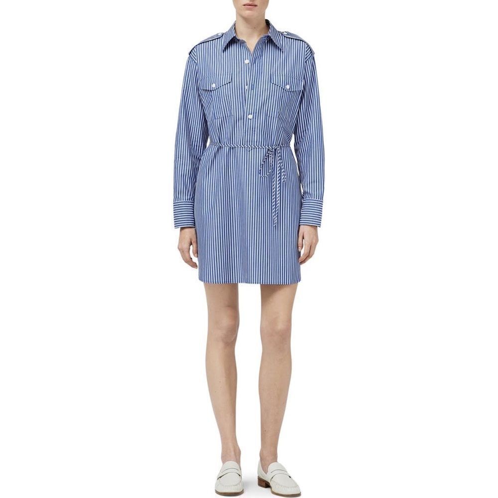 Rag & Bone Nadine Stripe Long Sleeve Blue Cotton Poplin Shirtdress Size XL
